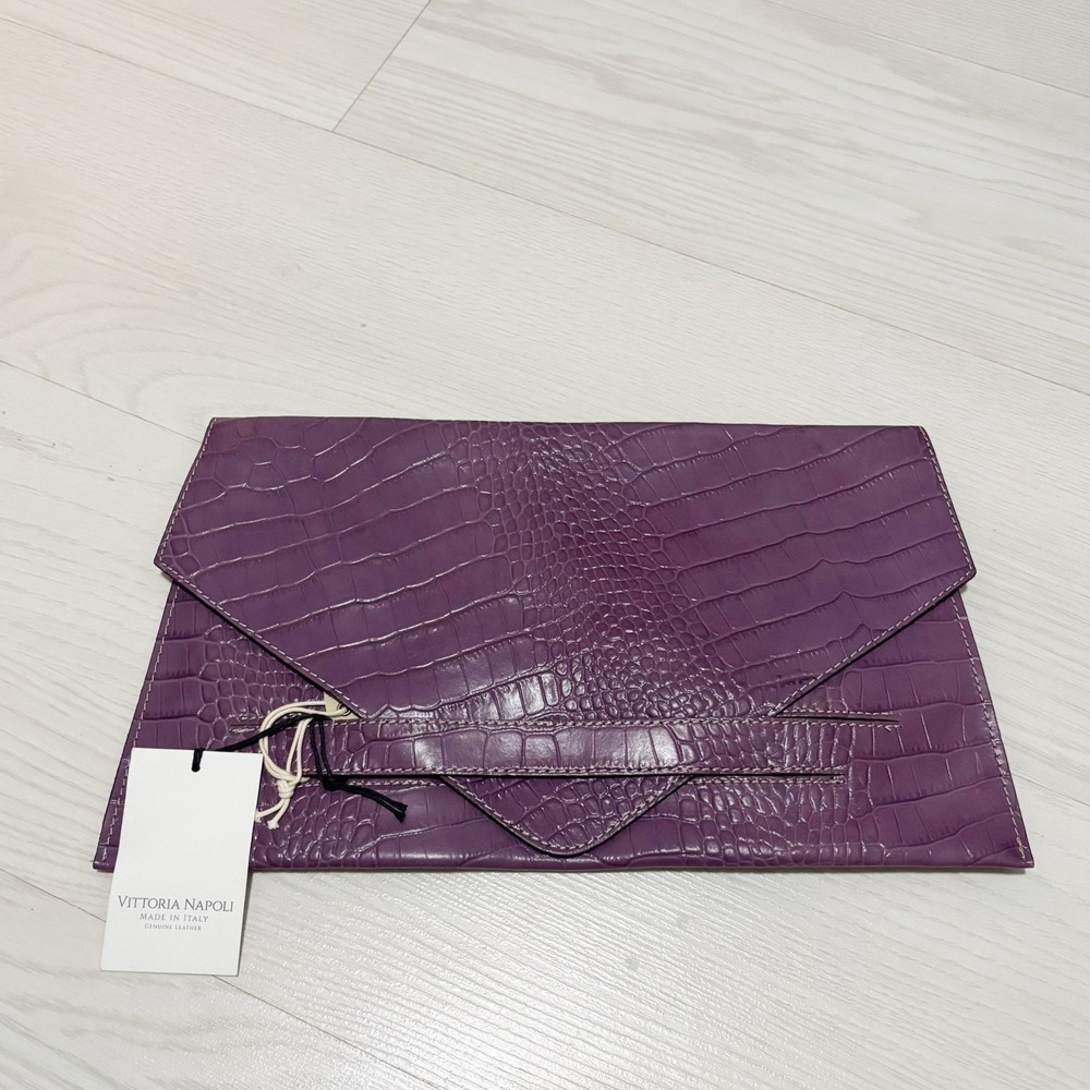 Vittoria Napoli Costanza Envelope Clutch Women OS Purple Croc Embossed Leather